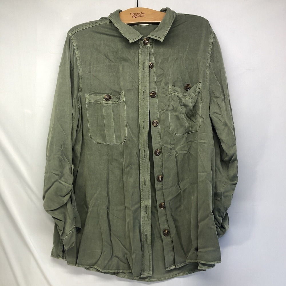 MAURICES Size 0 Women Solid Green Flannel Relaxed Fit  Obo
